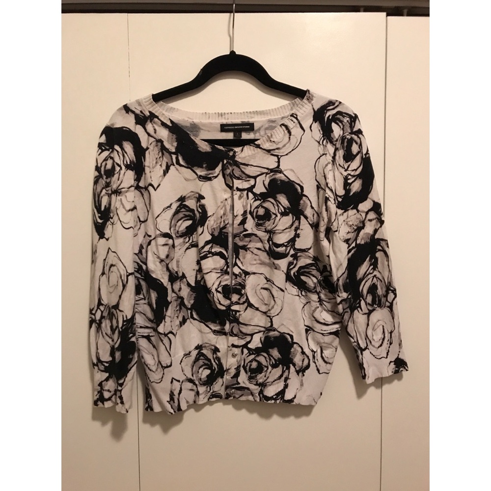 Express Rose Pattern Cardigan-Size: L